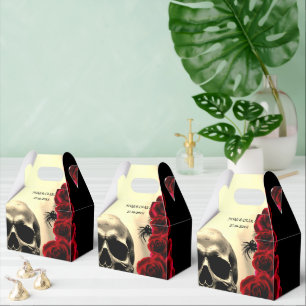 Caja Para Regalos Boda de Halloween de cráneo gótico negro y rosas r
