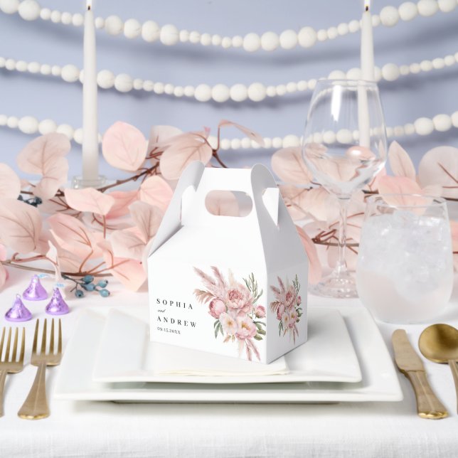 Caja Para Regalos Boda de hierba de Pampas, flores rosas de Boho (Boda)