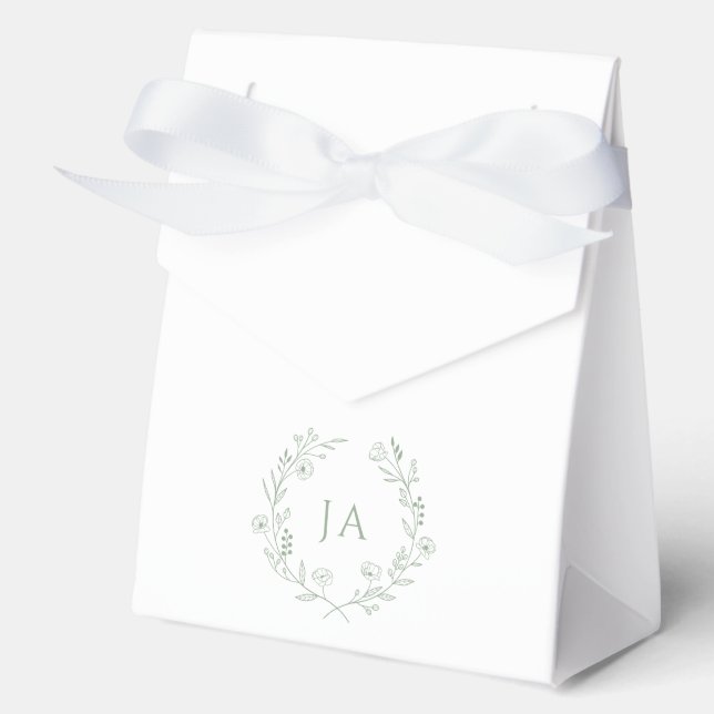 Caja Para Regalos Boda de Iniciales Verdes Sage (Anverso)