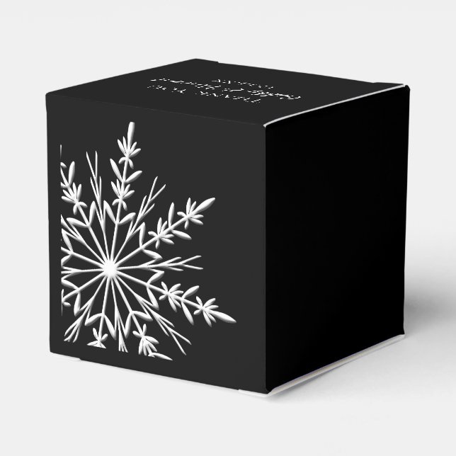 Caja Para Regalos Boda de invierno de copos de nieve negros y blanco (Reverso Costado)