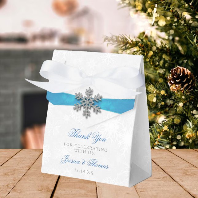 Caja Para Regalos Boda de Invierno Diamante Snowflake & Blue Ribbon (Subido por el creador)