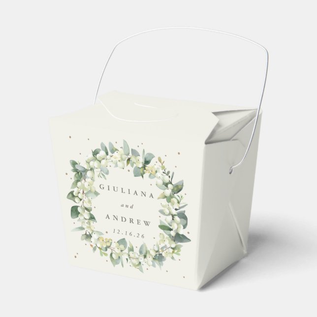 Caja Para Regalos Boda de invierno elegante crema Snowberry+Eucalipt (Front Side)