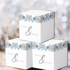 Caja Para Regalos Boda de Invierno Silver Blue Snowflakes