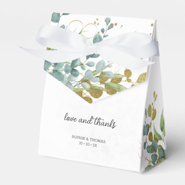 Caja Para Regalos Boda de la acuarela del eucalipto verde y dorado (Front Side)