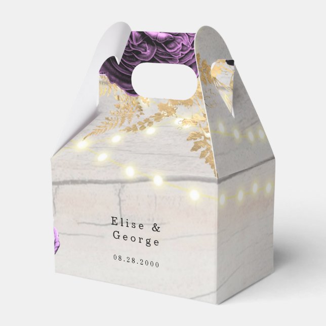 Caja Para Regalos Boda De La Cadena De Madera Púrpura Peony De Luces (Front Side)