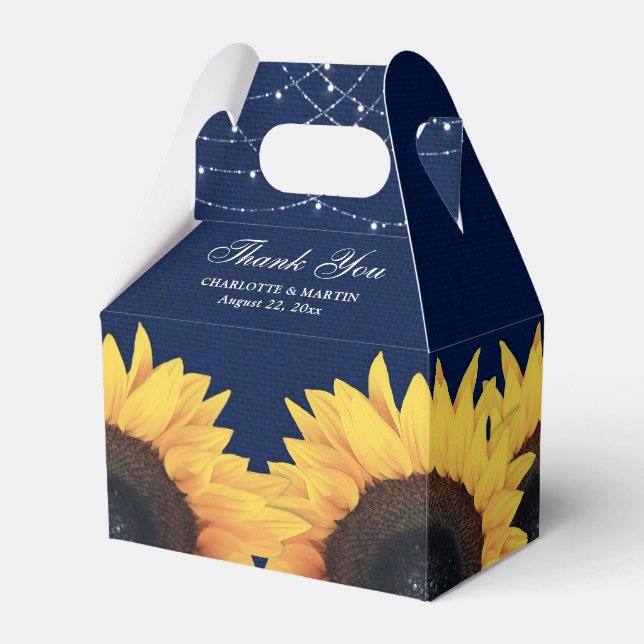 Caja Para Regalos Boda de la Marina Blue Sunflower Rustic Burlap Luc (Front Side)