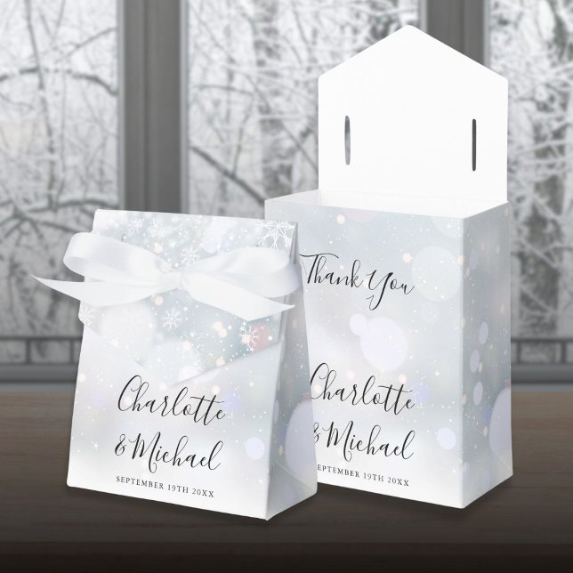 Caja Para Regalos Boda de letra de firma de copos de nieve de invier (Winter Snowflakes Signature Script Wedding Favor Boxes)