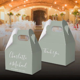 Caja Para Regalos Boda de letra de firma elegante verde salvia