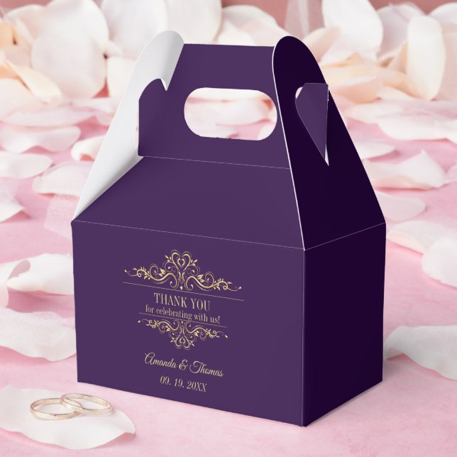 Caja Para Regalos Boda de marco dorado morado elegante (Boda)