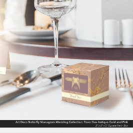 Caja Para Regalos Boda de mariposa Art Deco Oro antiguo y rosa