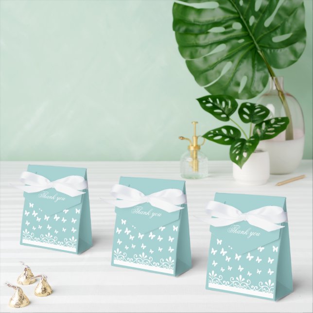 Caja Para Regalos Boda de mariposas blancas azul claro Gracias (Múltiple)