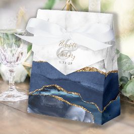 Caja Para Regalos Boda de Mármol Agata Dorada Azul Marino