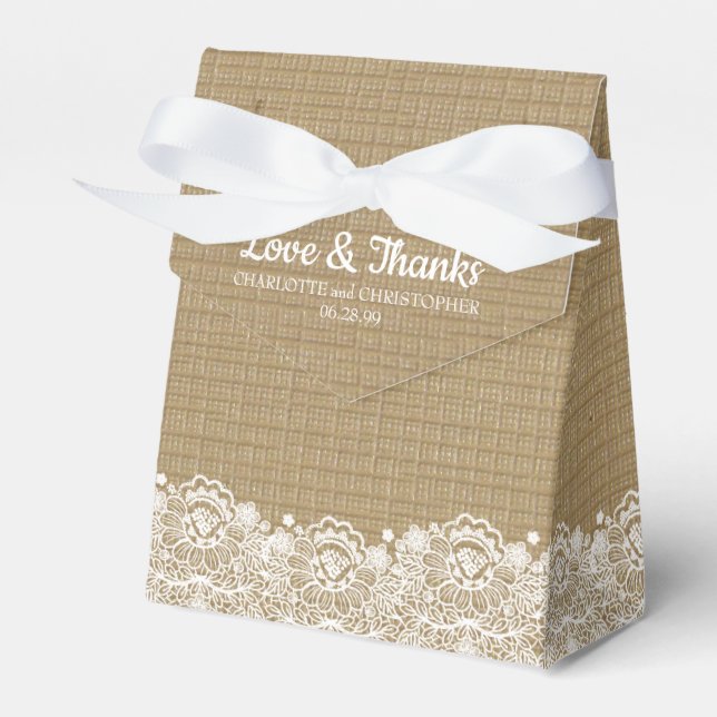 Caja Para Regalos Boda de Moda de Lace Blanco y Burlap (Front Side)