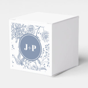 Caja Para Regalos Boda de Monograma Azul Floral Vinca