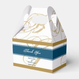 Caja Para Regalos Boda de Monograma con guión elegante azul dorado