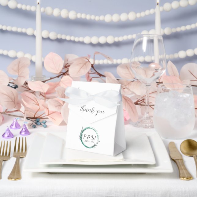 Caja Para Regalos Boda de monograma de escritura simple verde esmera (Boda)