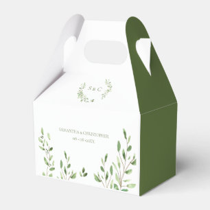Caja Para Regalos Boda de monograma de hojas de color verde moderno