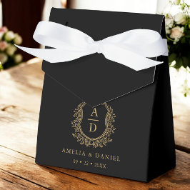 Caja Para Regalos Boda de Monograma de Oro Negro Escudo Moderno