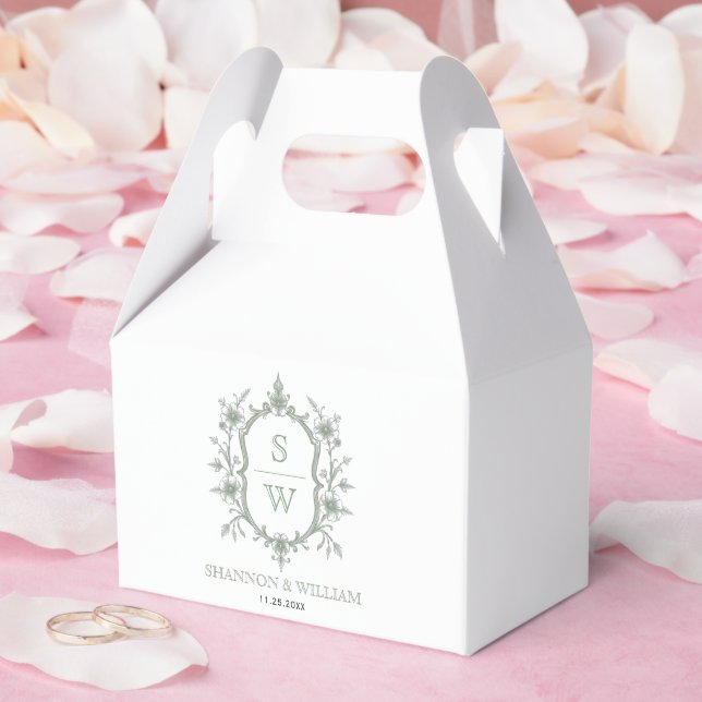 Caja Para Regalos Boda de monograma elegante escudo floral verde sab (Boda)