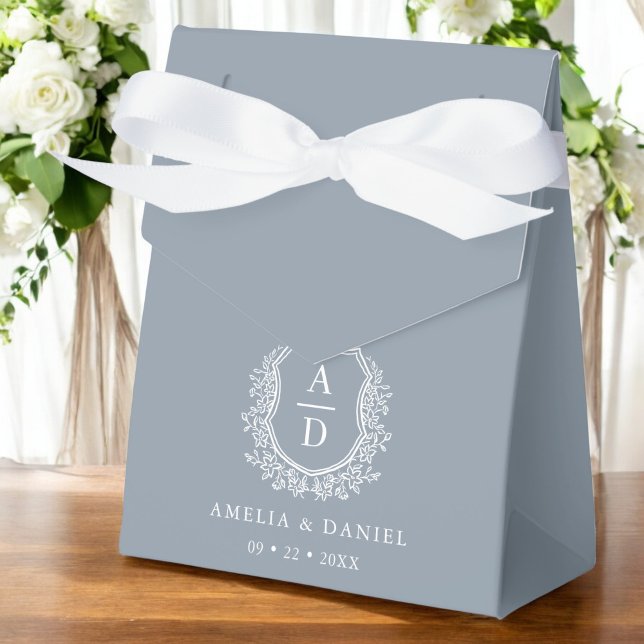 Caja Para Regalos Boda de Monograma Floral Azul Dusty Escudo Moderno (Subido por el creador)