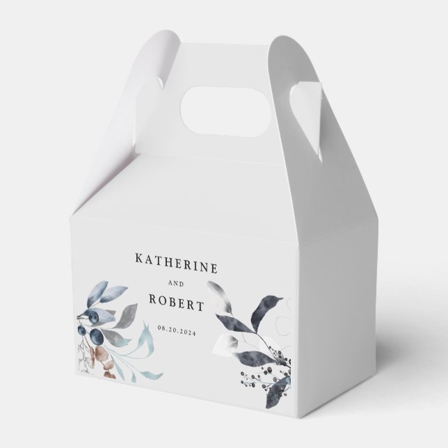 Caja Para Regalos Boda de Monograma Floral de Invierno Azul Frosty (Front Side)