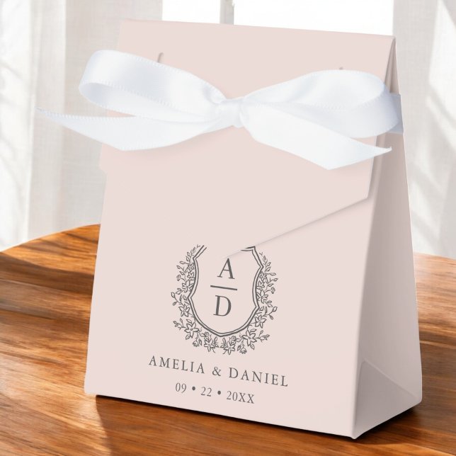 Caja Para Regalos Boda de Monograma Floral Rosa Rubor Escudo moderno (Subido por el creador)