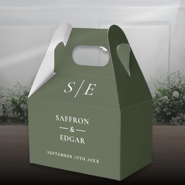 Caja Para Regalos Boda de monograma verde oliva (Olive Green Monogram Wedding Favor Boxes)