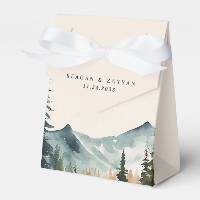 Caja Para Regalos Boda De Montañas Y Pinos De Acuarela (Front Side)