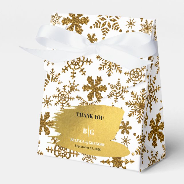 Caja Para Regalos Boda de Navidades festivos Golden Snowflakes (Front Side)