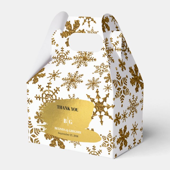 Caja Para Regalos Boda de Navidades festivos Golden Snowflakes (Front Side)