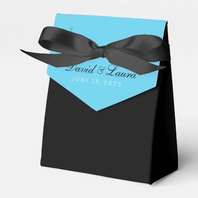 Caja Para Regalos Boda de negro, blanco y azul cian (Front Side)