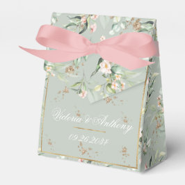 Caja Para Regalos Boda de nombre floral Gold Sage Green Watercolor
