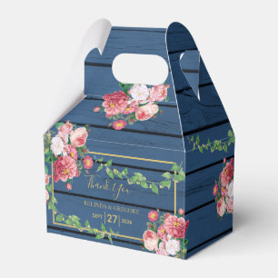 Caja Para Regalos Boda de oro y rosas rosadas de vintage de madera a