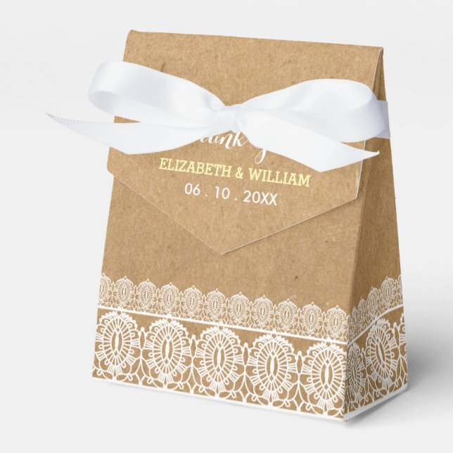 Caja Para Regalos Boda de papel y encaje rústico gracias amarillo (Front Side)