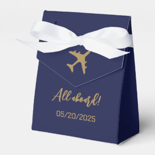 Caja Para Regalos Boda De Pasos De Embarque De Caligrafía Azul Y Oro