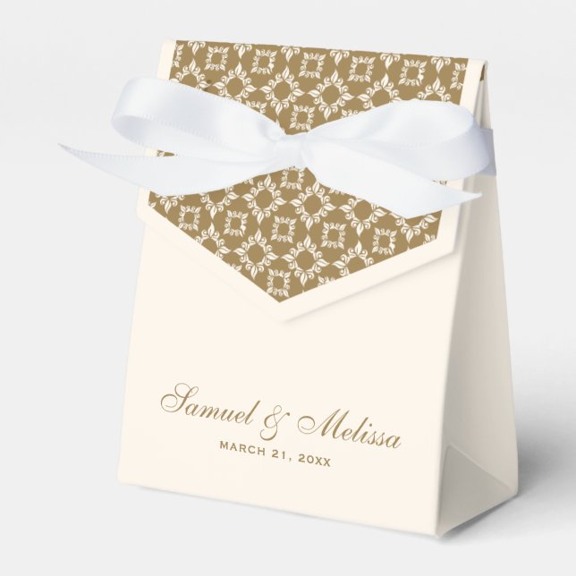 Caja Para Regalos Boda de patrón de crema y oro (Front Side)