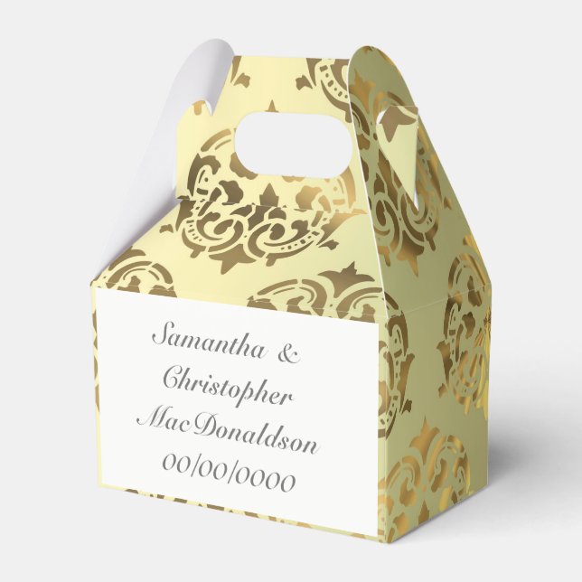 Caja Para Regalos Boda de patrón de damasco dorado (Reverso)