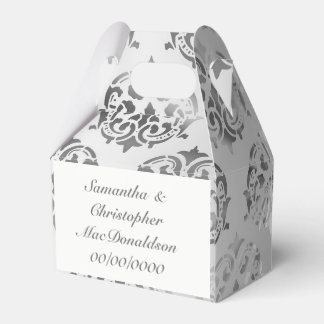 Caja Para Regalos Boda de patrón de damasco gris plateado