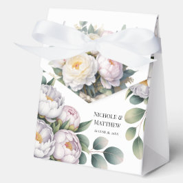 Caja Para Regalos Boda de Peonía Blanca Suave con Hojas de Eucalipto