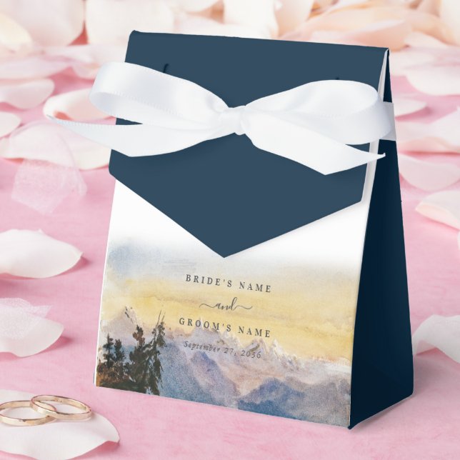 Caja Para Regalos Boda de pino de las montañas azul acuarela (Boda)