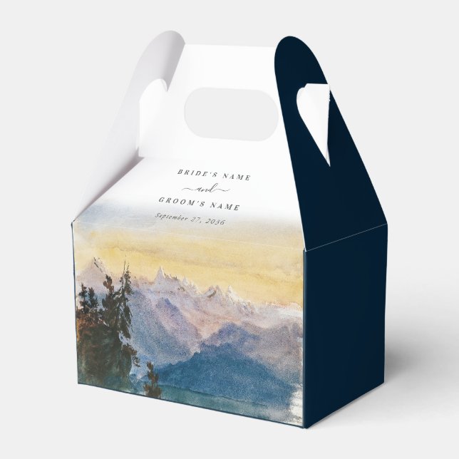 Caja Para Regalos Boda de pino de las montañas azul acuarela (Front Side)