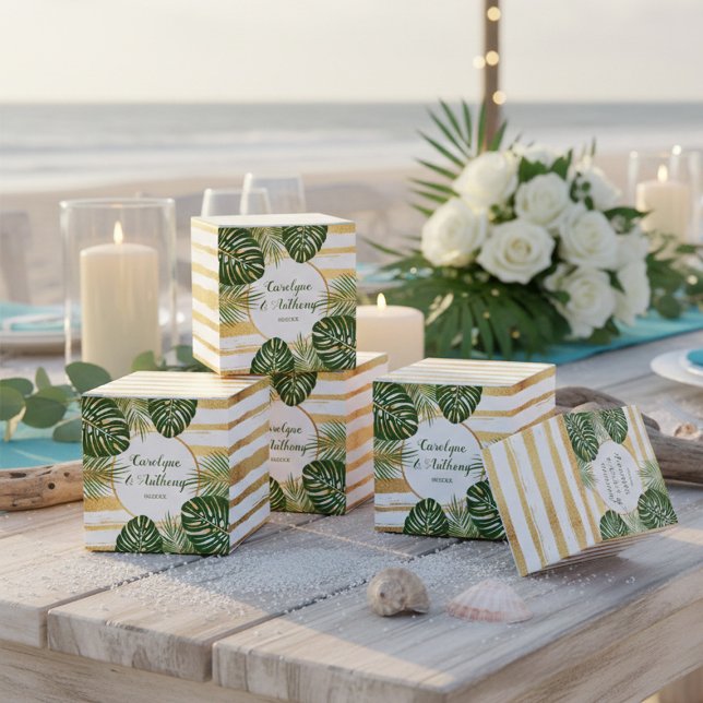 Caja Para Regalos Boda de playa de hojas de palmera verde y Relieve  (Subido por el creador)