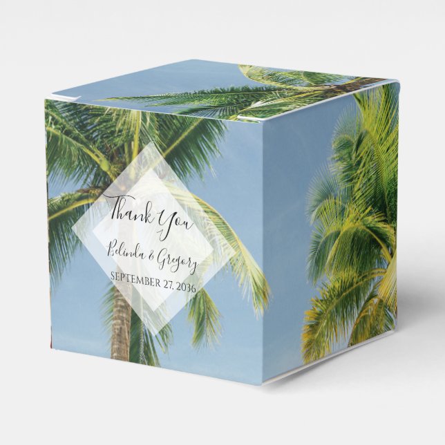 Caja Para Regalos Boda de Playa Tropical Palm Trees (Costado Anverso)