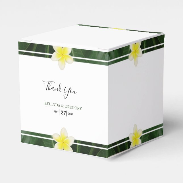 Caja Para Regalos Boda de Plumeria Frangipani Amarillo (Costado Anverso)