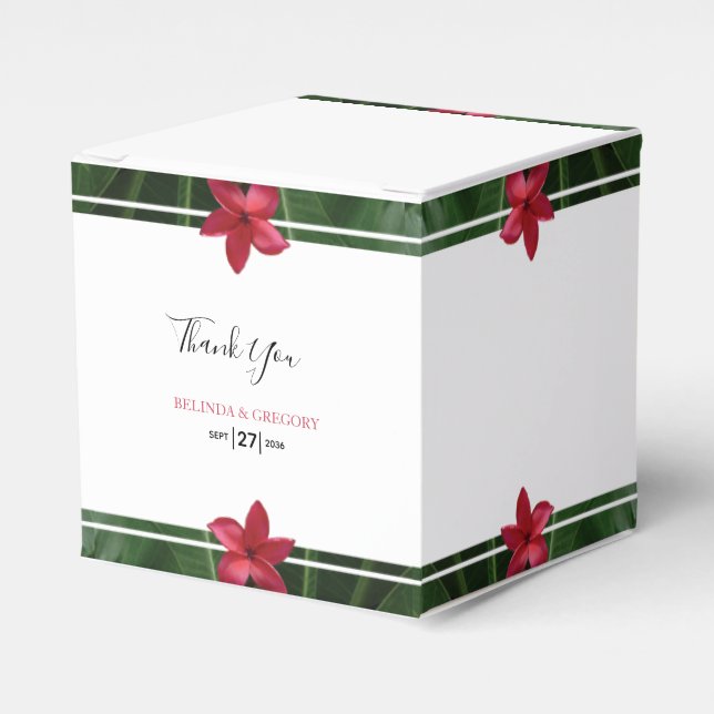 Caja Para Regalos Boda de Plumeria Frangipani Roja (Costado Anverso)