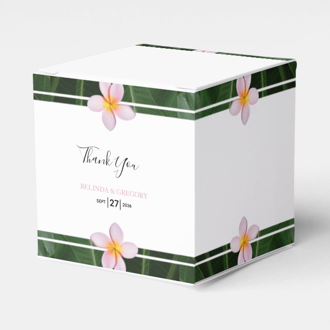 Caja Para Regalos Boda de Plumeria Rosa Frangipani (Costado Anverso)