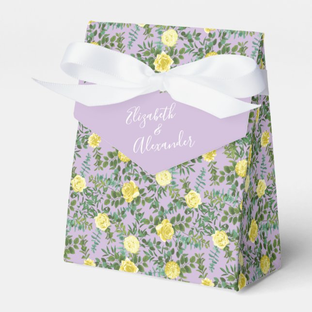 Caja Para Regalos Boda de Primavera Elegante Amarillo y Morado Vinta (Front Side)