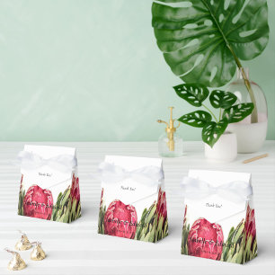 Caja Para Regalos Boda de Proteas Rosadas Tropicales con Verdor