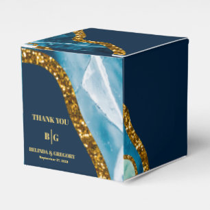 Caja Para Regalos Boda de Purpurina de Geode de Blue & Gold Agate