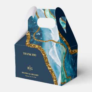 Caja Para Regalos Boda de Purpurina de Geode de Blue & Gold Agate